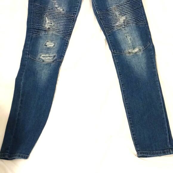 VIP Jeans Women Sz 11 12 Blue Fancy Distressed Skinny Fray Boho Hip Hop Designer - Picture 7 of 16